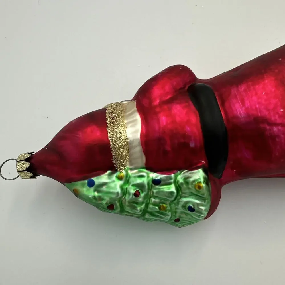 VTG German Blown Glass Santa Ornament Christmas Red Gold Glitter‎ Lauscha Style